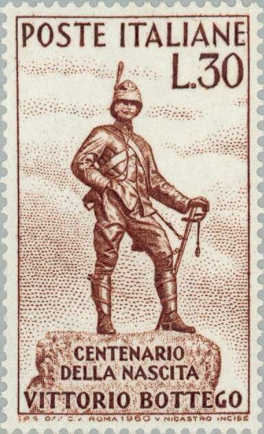 Francobollo - Usato - Italia - 1960 - Centenary of the birth of Vittorio Bottego - Vittorio Bottego - ₤ - Italia - lira 30