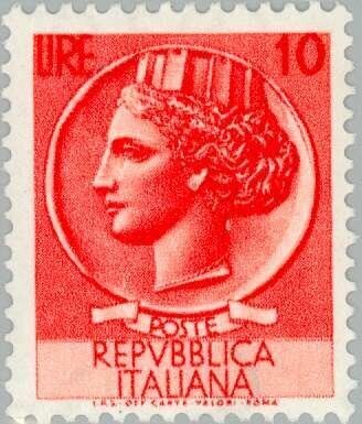 Francobollo - Usato - Italia - 1953 - Coin of Syracuse - Siracusana - ₤ - Italia - lira 10