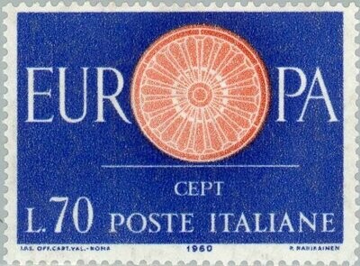 Francobollo - Usato - Italia - 1960 - Europa - C.E.P.T. - ruota a raggi - ₤ - Italia - lira 70
