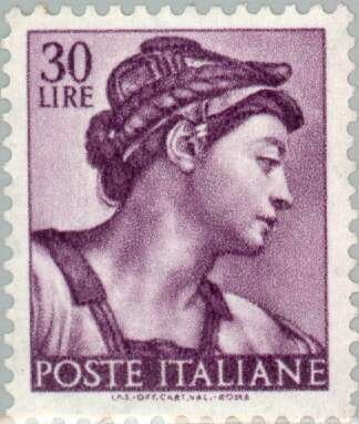 Francobollo - Usato - Italia - 1961 - Head of the Sibyl Eritrea - Michelangiolesca - ₤ - Italia - lira 30