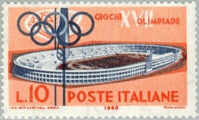 Francobollo - Usato - Italia - 1960 - Olympic Stadium in Rome - Giochi olimpici 1960 - Roma - ₤ - Italia - lira 10