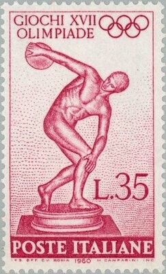 Francobollo - Usato - Italia - 1960 - Myron's Discus Thrower - Giochi olimpici 1960 - Roma - ₤ - Italia - lira 35
