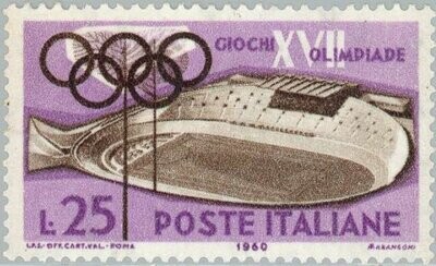 Francobollo - Usato - Italia - 1960 - Cycle track - Giochi olimpici 1960 - Roma - ₤ - Italia - lira 25