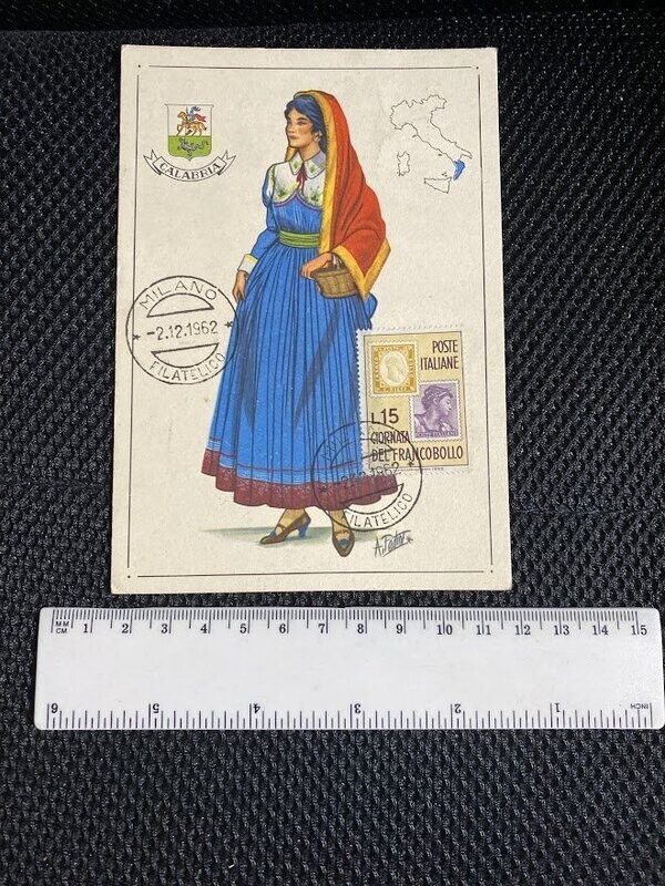 Cartolina Formato Grande Costume regionale Calabria Viaggiata 1962