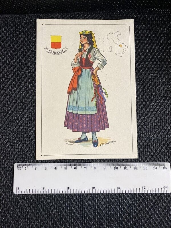 Cartolina Formato Grande Costume regionale Campania Non Viaggiata 1962-colori