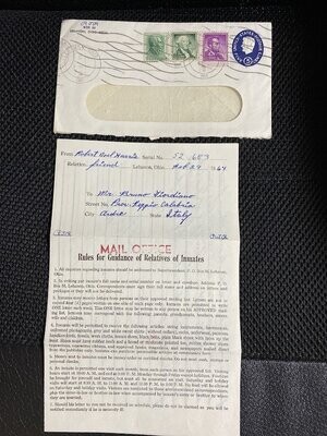Busta con intero postale 5 C. Abraham Lincoln + francobolli + lettera USA 1964