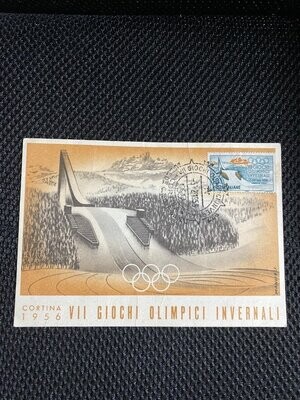 Cartolina FDC Giochi olimpici di Cortina 1956 Trampolino Viaggiata - colori