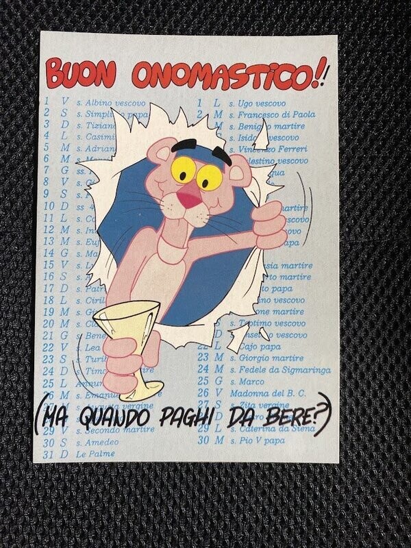 Cartolina Augurale "Buon onomastico" Pantera rosa - colori