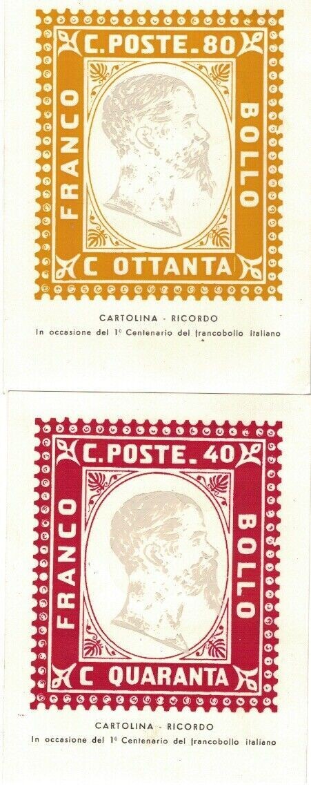 2 Cartoline-Ricordo cong filatelico Trieste e centenario 1°francobollo italiano