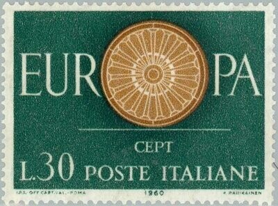 Francobollo - Usato - Italia - 1960 - Europa - C.E.P.T. - ruota a raggi - ₤ - Italia - lira 30