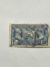 Francobollo - Francia - Lafayette, Washington, "Spirit of St. Louis" - 1,50 FR - 1927 - Usato