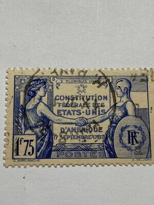 Francobollo - Francia - 150th Anniversary US Constitution - 1,75 FR - 1937 - Usato