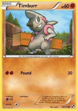 Carta pokemon Timburr (BLW 58)-Nero e Bianco-C - lingua ITA-condizione EX rev holo