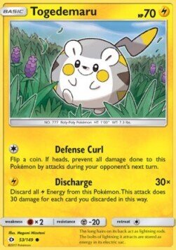 Carta pokemon Togedemaru (SUM 53)-Sole e Luna-C - lingua ITA-condizione NM