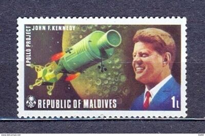 Francobollo - Isole Maldive - Apollo Spacecraft, John F. Kennedy - 1 L - 1974 -Nuovo
