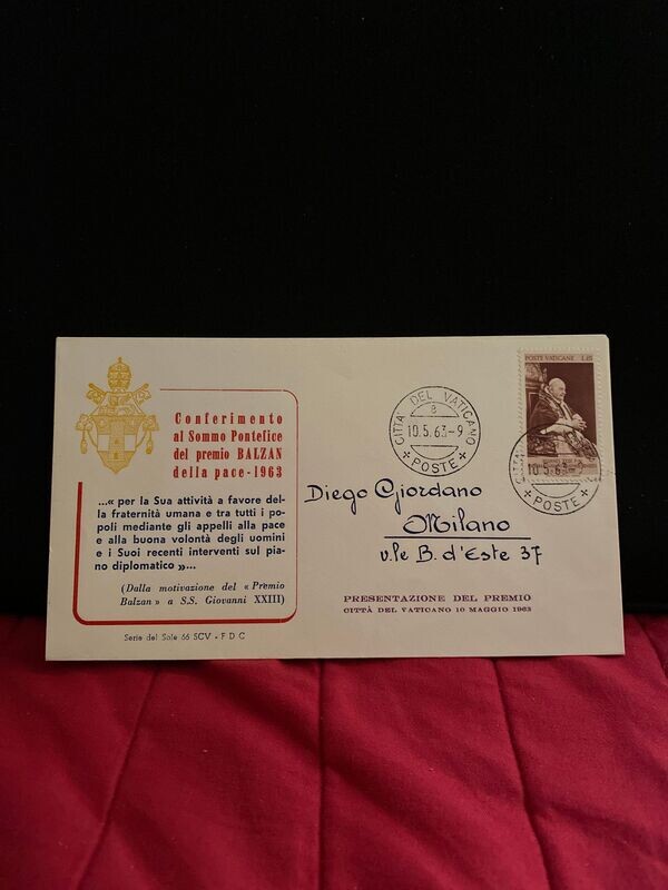 FDC Vaticano - Giovanni XXIII premio Balzan per la Pace - L15 Serie del sole 66