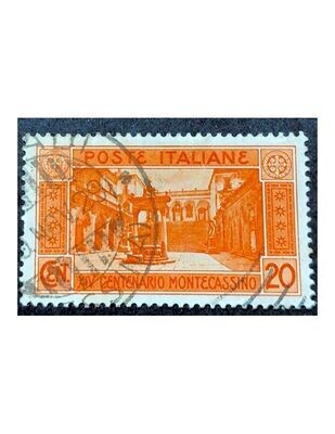 Francobollo - Regno Italia - Abbazzia Montecassino - 20 C - 1929 - Usato