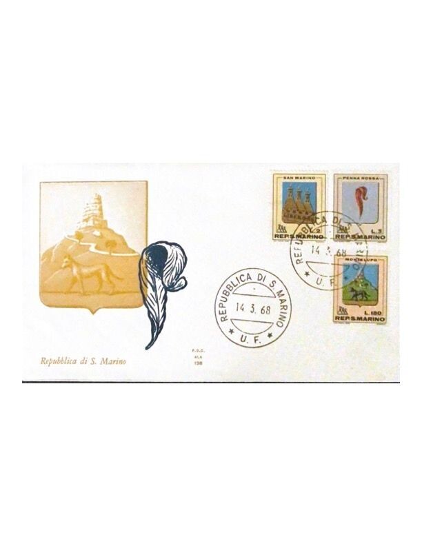 FDC Rep. San Marino - Stemmi San Marino FDC ALA 136 - 2+3+180 L - 1968