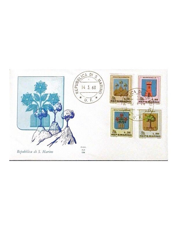 FDC Rep. San Marino - Stemmi San Marino FDC ALA 134 - 10+25+35+50 L - 1968