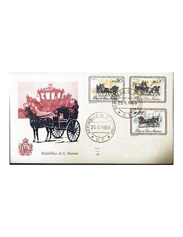 FDC Rep. San Marino - Carrozze FCD ALA 146 - 50+90+180 L - 1969