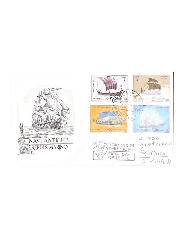 FDC Rep. San Marino - Navi Antiche - 4+2+1+115 L - 1963