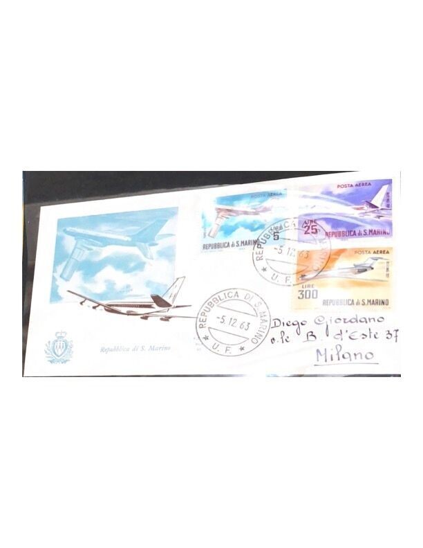 FDC Rep. San Marino - Aerei Moderni FDC ALA 87 - 5+25+300 L - 1963
