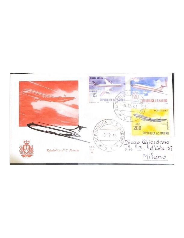 FDC Rep. San Marino - Aerei Moderni FDC ALA 89 - 15+120+200 L - 1963