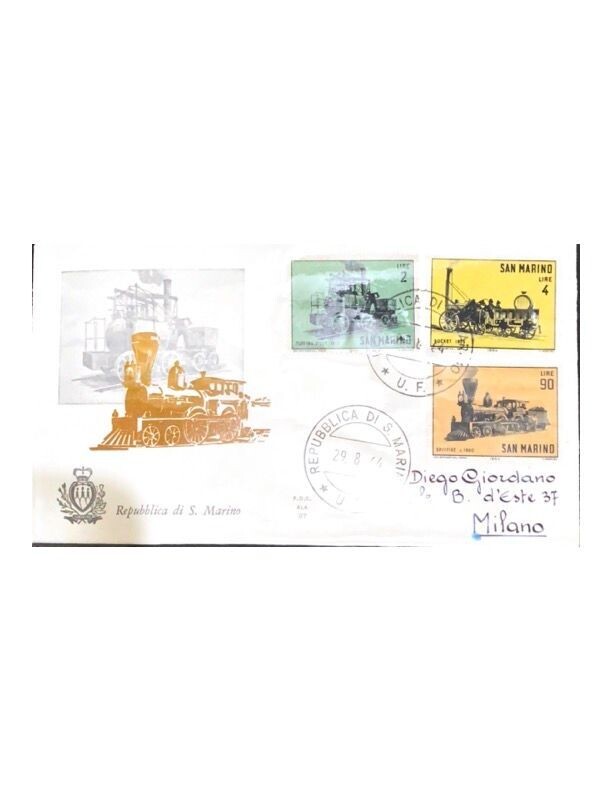 FDC Rep. San Marino - Treni a Vapore FDC ALA 97 - 2+4+90 L - 1964