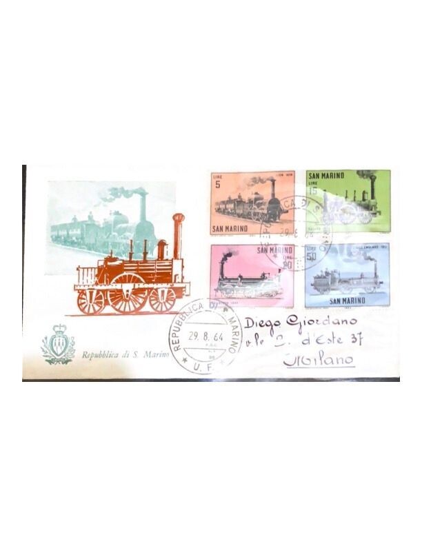 FDC Rep. San Marino - Treni a Vapor FDC ALA 95 - 5+15+20+50 L - 1964