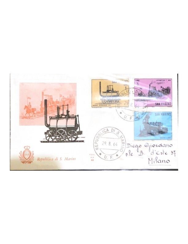 FDC Rep. San Marino - Treni a Vapore FDC ALA 96 - 1+3+110 L - 1964