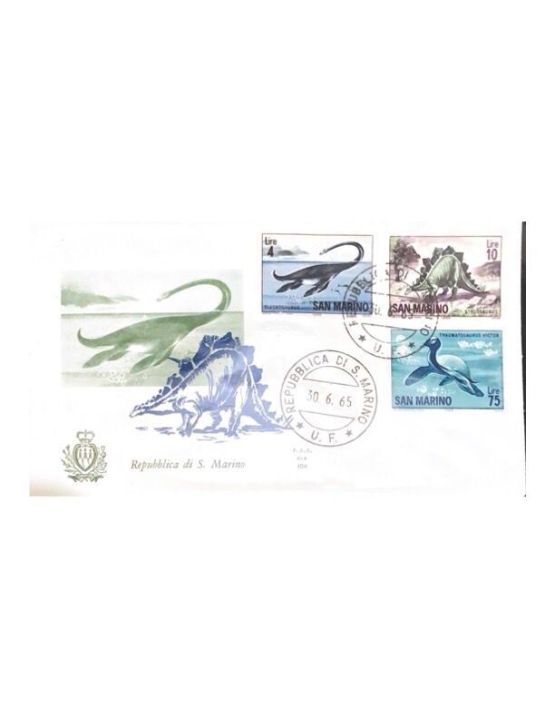 FDC Rep. San Marino - Animali Preistorici FDC ALA 104 - 4+10+75 L - 1965