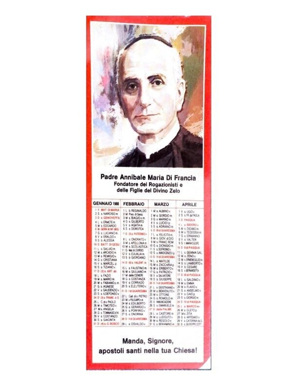 Santino da collezione  - Padre Annibale Maria di Francia con calendario-Usato