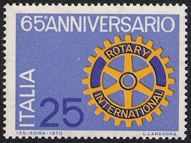 Francobollo Usato Rep. Italiana 1970 65^ ANNIVERSARIO DEL ROTARY CLUB 25 Lire