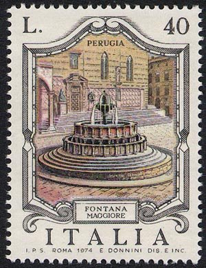 Francobollo Usato Rep. Italiana 1974 FONTANE D'ITALIA: PERUGIA