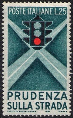 Francobollo Usato Rep. Italiana 1957 CAMPAGNA DI EDUCAZIONE STRADALE 25 Lire