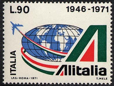 Francobollo Usato Rep. Italiana 1971 25^ ANNIVERSARIO DELL'ALITALIA 90 Lire Francobollo Usato Rep. Italiana 1971 25^ ANNIVERSARIO DELL'ALITALIA 90 Lire