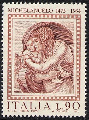 Francobollo Usato Rep. Italiana 1975 5^ CENTENARIO DELLA NASCITA DI MICHELANGELO BUONARROTI 90 Lire Francobollo Usato Rep. Italiana 1975 5^ CENTENARIO DELLA NASCITA DI MICHELANGELO BUONARROTI 90 Lire