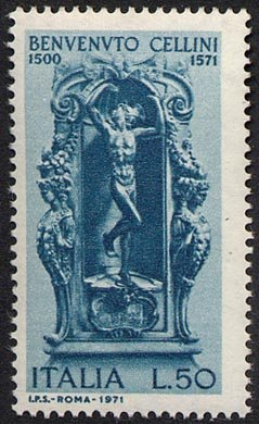Francobollo Usato Rep. Italiana 1971 4^ CENTENARIO DELLA MORTE DI BENVENUTO CELLINI Francobollo Usato Rep. Italiana 1971 4^ CENTENARIO DELLA MORTE DI BENVENUTO CELLINI