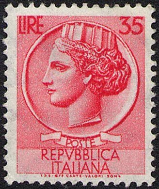 Francobollo Usato Rep. Italiana 1955 LIRE 35 SIRACUSANA ✩ 1