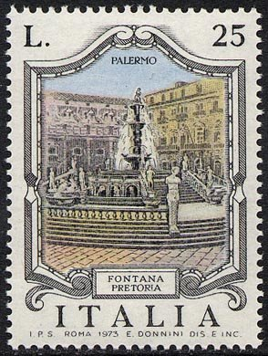 Francobollo Usato Rep. Italiana 1973 FONTANE: 1^ EMISSIONE - PALERMO