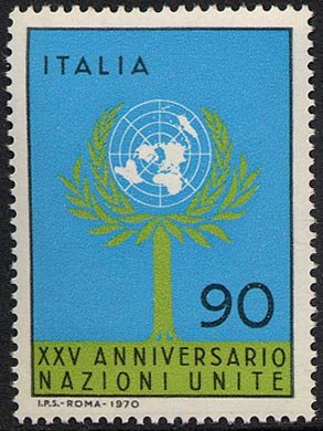 Francobollo Usato Rep. Italiana 1970 25^ ANNIVERSARIO DELL'O.N.U. 90 Lire
