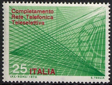 Francobollo Usato Rep. Italiana 1970 COMPLETAMENTO DELLA RETE TELEFONICA TELESELETTIVA 25 Lire