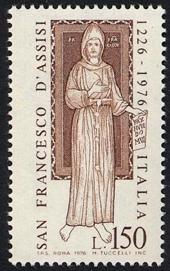 Francobollo Usato Rep. Italiana 1976 750^ ANNIVERSARIO DELLA MORTE DI SAN FRANCESCO D'ASSISI