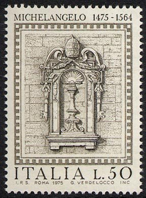 Francobollo Usato Rep. Italiana 1975 5^ CENTENARIO DELLA NASCITA DI MICHELANGELO BUONARROTI 50 Lire