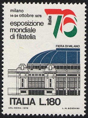 Francobollo Usato Rep. Italiana 1976 ESPOSIZIONE MONDIALE DI FILATELIA 180 Lire