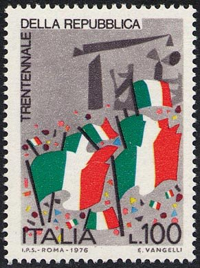 Francobollo Usato Rep. Italiana 1976 30^ ANNIVERSARIO DELLA REPUBBLICA ITALIANA 100 Lire