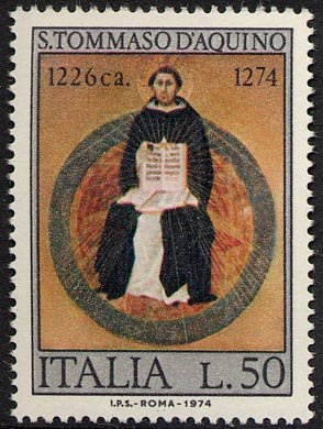 Francobollo Usato Rep. Italiana 1974 7^ CENTENARIO DELLA MORTE DI SAN TOMMASO D'AQUINO