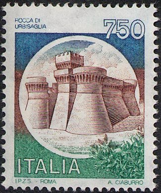 Francobollo Usato Rep. Italiana 1990 750 Lire Rocca di Urbisaglia