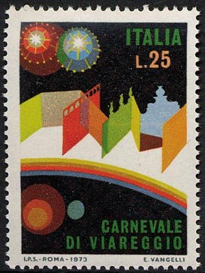 Francobollo Usato Rep. Italiana 1973 CARNEVALE DI VIAREGGIO 25 Lire