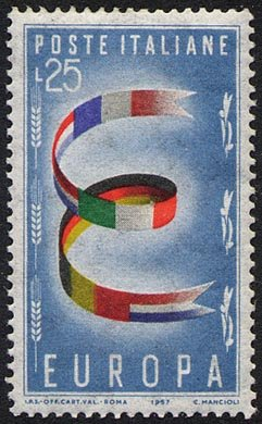 Francobollo Usato Rep. Italiana 1957 EUROPA UNITA: 2^ EMISSIONE 25 Lire